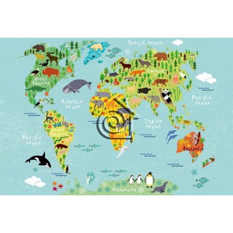 Fotomural Kids World Map Animals CW15451-8